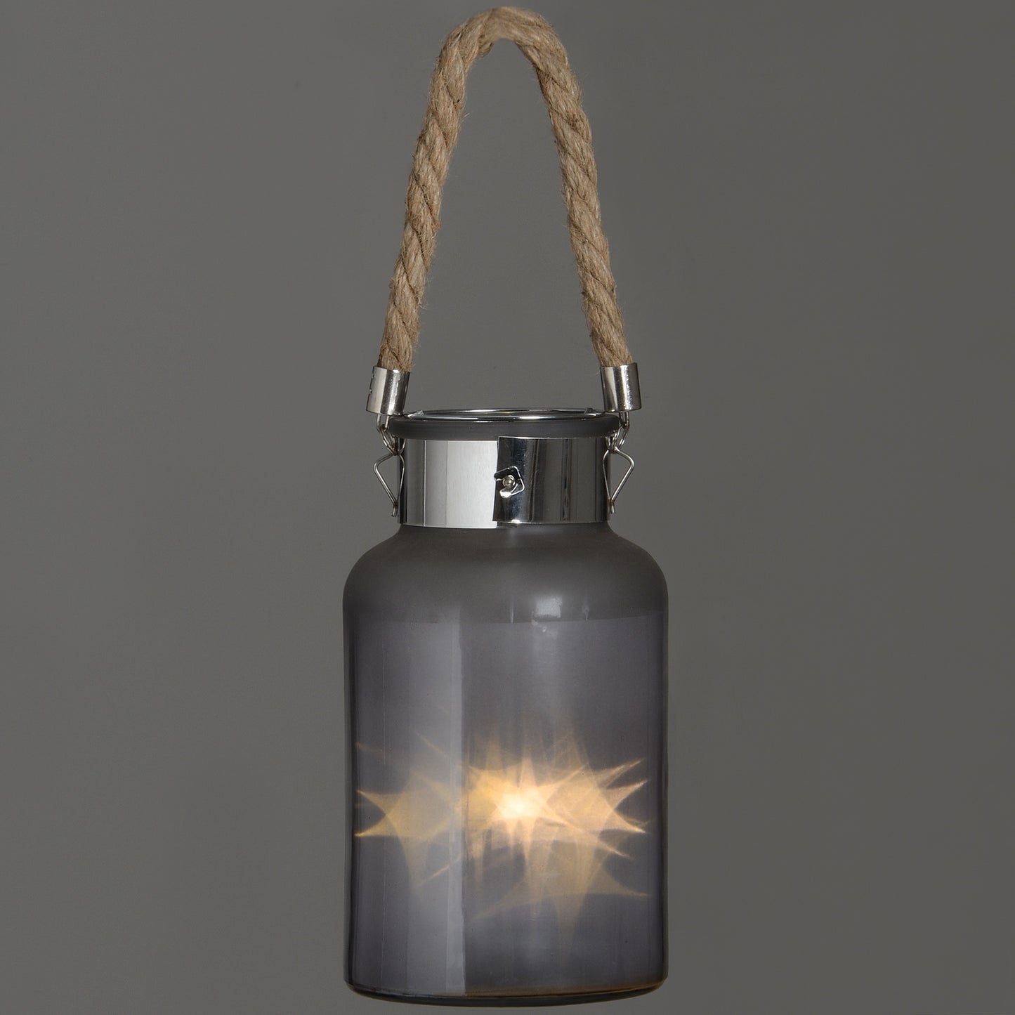 Frosted Glass Lantern with Rope Detail and Interior LED