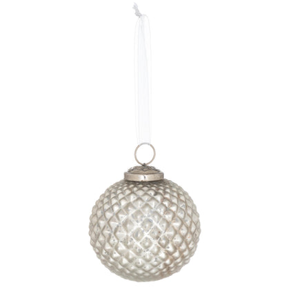 Metallic Silver Honey Comb Set Of 4 Large Baubles