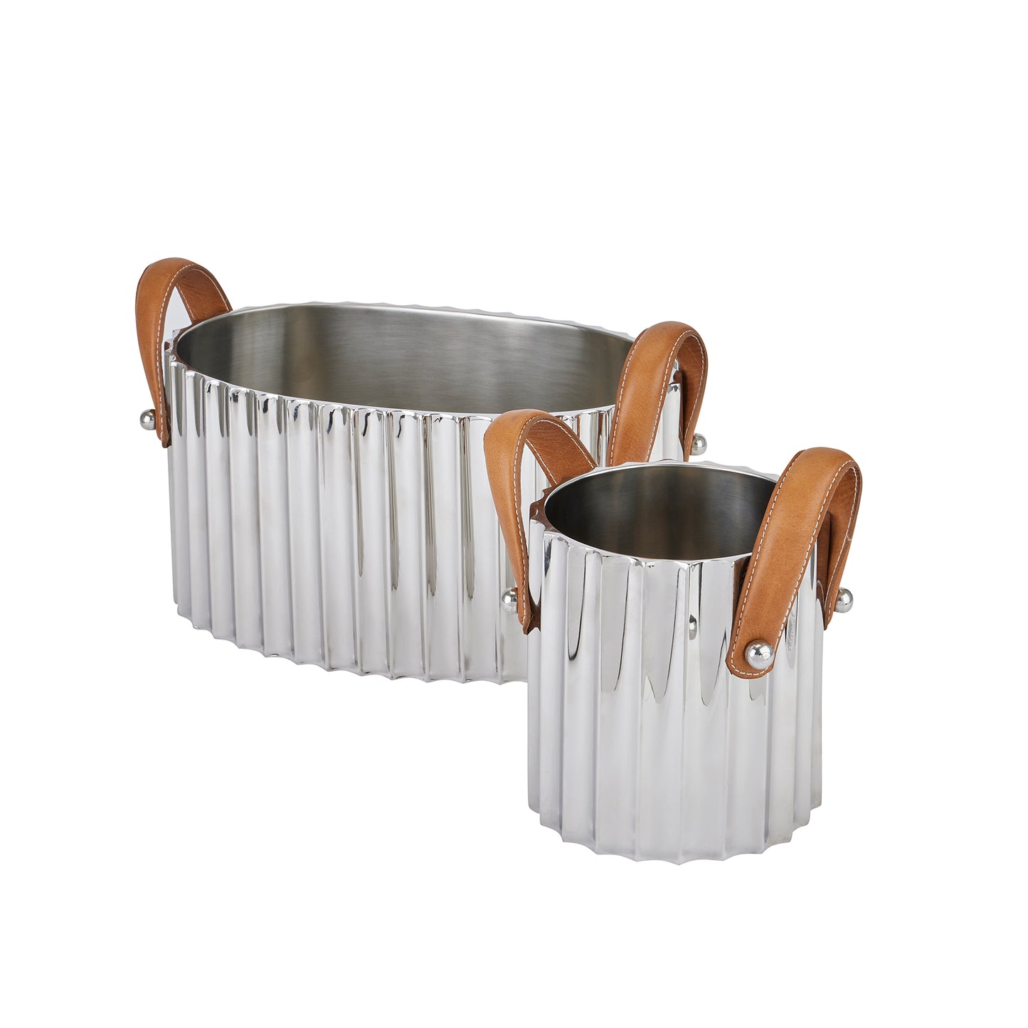 Silver Fluted Leather Handled Single Champagne Cooler