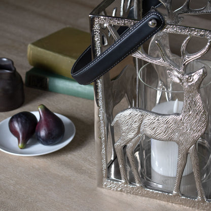 Silver Stag Hurricane Square Lantern With Black Strap