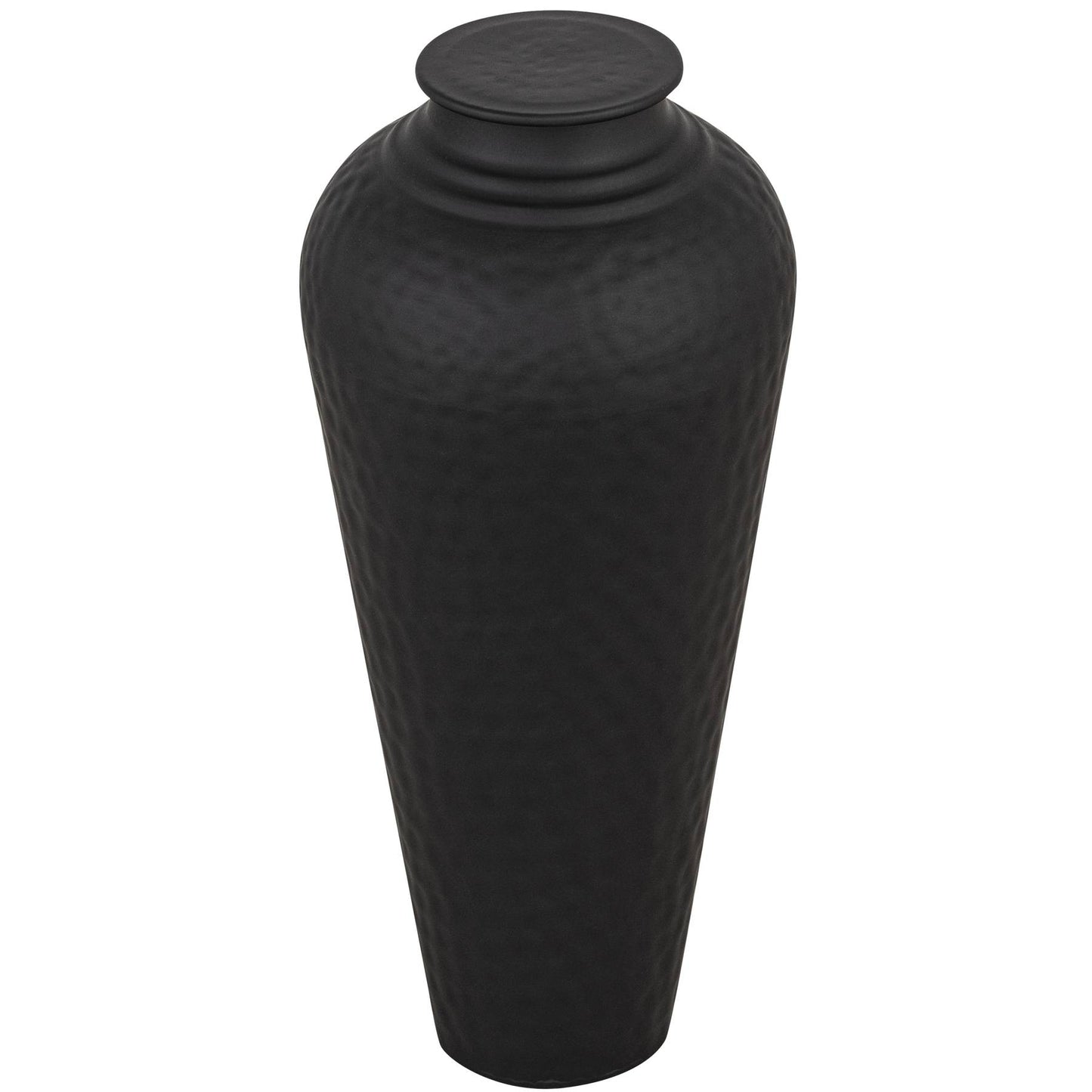 Matt Black Hammered Vase With Lid