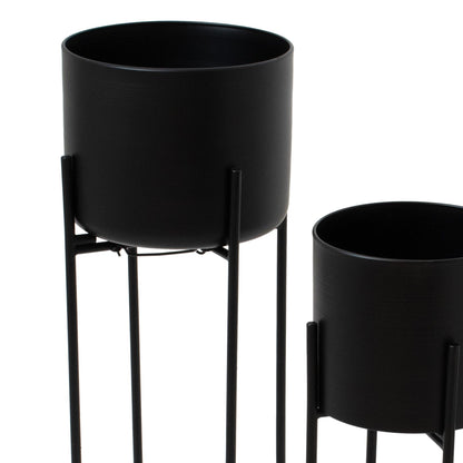 Set Of Two Matt Black Planters On Stand