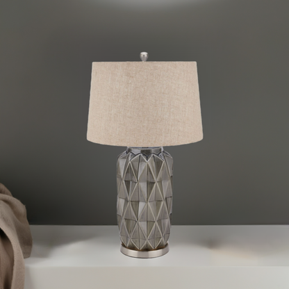 Acantho Grey Ceramic Lamp With Linen Shade